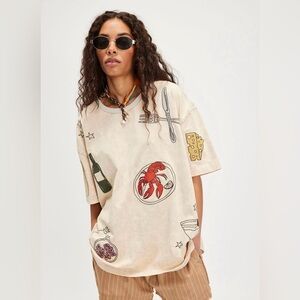 NWT Free People Denim and Bone Embroidered Dinner Party Tee